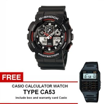 Casio G-shock GA-100-1A4 - Jam Tangan Pria - Hitam - Resin + Free Casio Calculator Watch CA53  