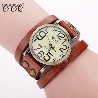 CCQ merek Fashion Vintage kulit sapi gelang jam tangan kasual wanita jam tangan jam kuarsa 1373 (coklat muda)  