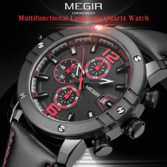Chronograph Men Watches Luxury Leather Quartz-Watch Clock - intl  