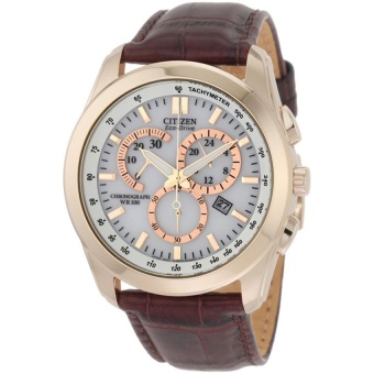 Citizen Eco-Drive Gold Chronograph Tachymeter Leather Watch AT1183-07A(Multicolor) intl  
