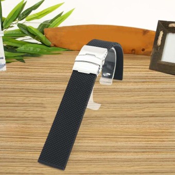 Cocotina hitam Waterproof tali jam karet silikon Band penyebaran gesper 22 mm  