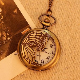 coobonf Bronze Pocket Watch Necklace Quartz Pendant Vintage UnisexMen Women With Long Chain New Arrival (bronze) - intl  