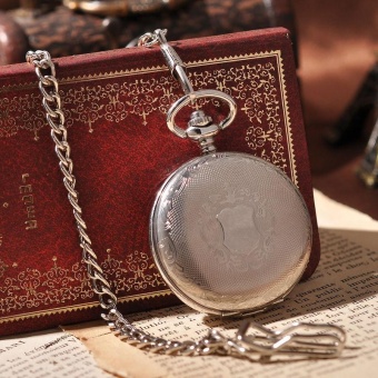 coobonf New Arrial Smoth Surface Silver Pocket Watches Vintage Pendant Watch Mechanical Hand Wind Pocket Watch relogio de bolso PW267 (Silver) - intl  