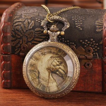 coobonf Unique antique brass watch pocket steampunk horse shape glass face roman number alloy quartz with chain top sale dropship (as pic) - intl  