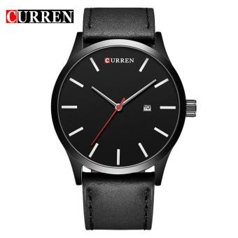 CURREN 8214 Men's Quartz Watch Waterproof Round Calendar Leather Watch - Black Belt Black - intl  