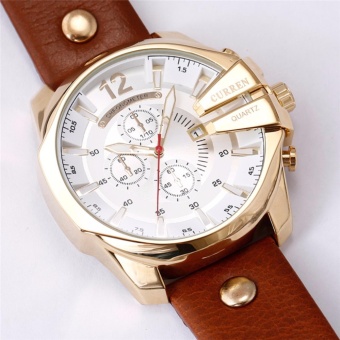 CURREN Luxury Brand Watches Mens Leather Strap Quartz Wrist Watch Man Big Dial Quartz Gold Watches Men Clock Men's Watch - intl  