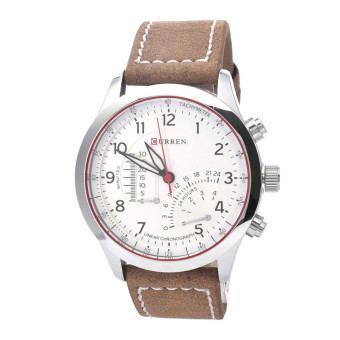 CURREN Men's Stainless Steel Faux Leather Strap Quartz Analog Wrist Watch (Silver+White)  
