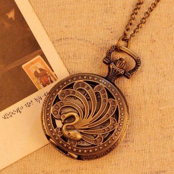 cusepra Hollow Swan Design Pocket Watch Women Necklace Quartz Pendant Vintage With Long Chain New (bronze) - intl  