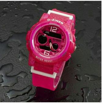 D-ziner D-63H26 Dual Time Jam Tangan Wanita Rubber Strap (pink)  