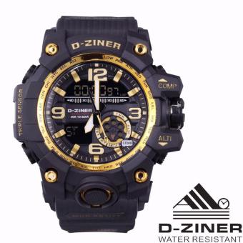 D-ziner Jam Tangan Sport Olahraga Dual Time DZ-8119 - Black Gold  