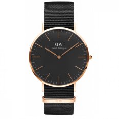 Daniel Wellington Classic Black Cornwall 40mm Rose Gold Case - Jam Tangan Pria/Laki-Laki/Cowok - Strap Nylon Hitam Ring Rose Gold