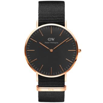 Daniel Wellington DW00100148 Jam Tangan Classic Black Cornwall Horloge 40MM Men Nylon Strap Watch - Black Gold  