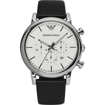 Emporio Armani Chronograph White Dial Black Leather Mens Watch AR1807  