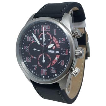 Expedition 140652 Chronograph Tali Kulit Jam Tangan Pria - Silver Hitam  