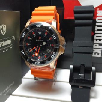 Expedition Jam Tangan Pria Expedition E6711M GMT Rosegold Stainless Steel Rubber Black And Orange  