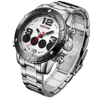 Fashion Casual Men Watches Dual Time Analog Digital Quartz Watch Stainless Steel Band Waterproof Sport Men's Wristwatches WEIDE 3405 - intl  