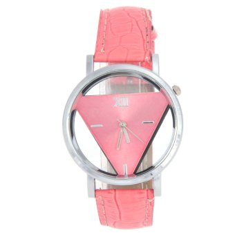 Fashion Hollow Out Inverted Triangle Men Quartz Leather strap Watch Pink -  
