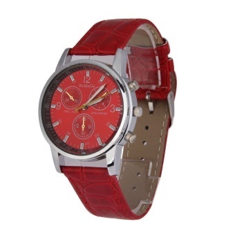 Fashion Unisex PU Band SportWatch with 3 Small Dials Decoration (Red) - intl  