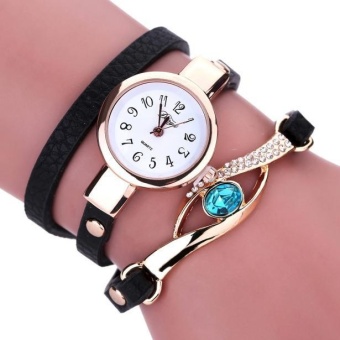 Fashion Women Diamond Wrap Around Leatheroid Quartz Wrist Watch Black - intl  