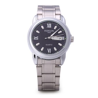 FEDYLON 1868 F460 Male Quartz Watch Luminous Pointer Water Resistance Leather Band Wristwatch (BLACK)  
