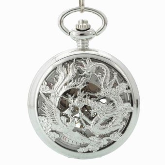 fehiba 20pcs/lot Steampunk retro silver mechanical pocket watch Antique Dragon phoenix stereo carve patterns mechanical pocket watch (White) - intl  