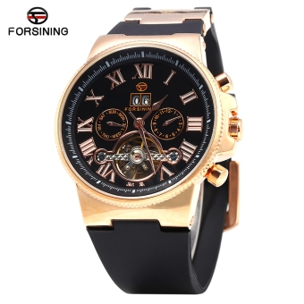 Forsining 2373 Tourbillon Automatic Mechanical Watch for Men Rubber Band Date Week Month Display - intl  