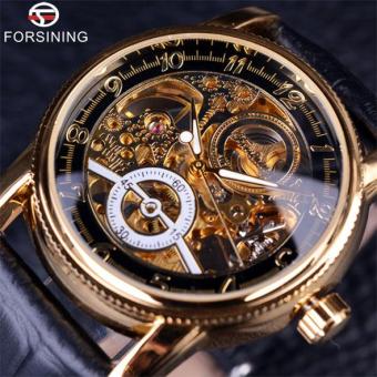 Forsining Hollow Engraving Skeleton Casual Designer Black Golden Case Gear Bezel Watches Men Luxury Brand Automatic Watches - intl  