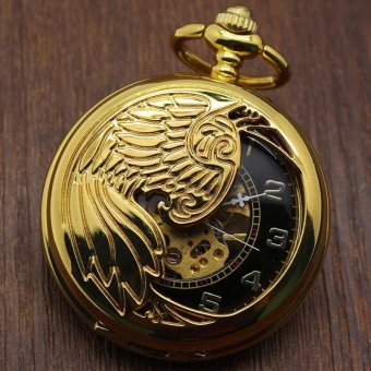 fuskm Creative mechanical watch animal phoenix pattern provides packet machine carved gold pocket watch (Yellow) - intl  