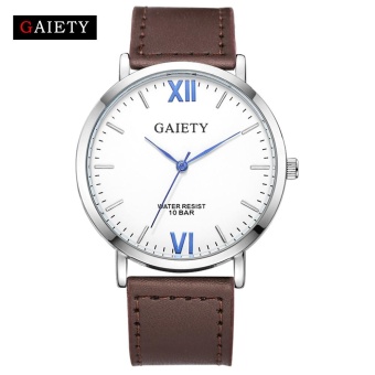 GAIETY G033 Retro Design Luxury Men's Watch Stainless Steel Leather Analog Quartz Watche - Dark Brown - intl  