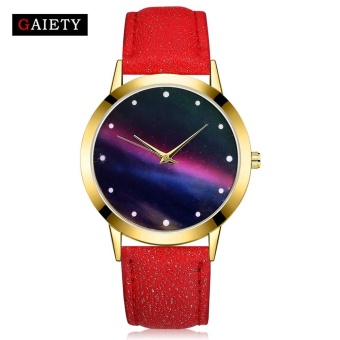 GAIETY G383 Women Fashion Quartz Round Wrist Watch Starry Sky Leather Band Analog Watches - Red - intl  