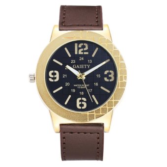 GAIETY Men Casual Sport Watch Leather Luxury Gold Dress Watch (Black+Brown) - intl  