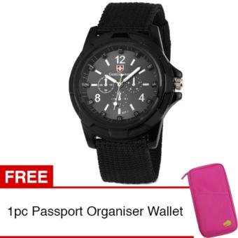 Gemius Army Jam Tangan Pria Military Analog Sport Canvas Belt Luminous Quartz Men Wrist Watch - Pink + Gratis 1pc Passport Organiser Wallet  