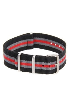 Generic Watch Band Strap Unisex Black/Red/Gray Canvas 20mm Buckle  