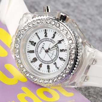 Geneva Ladies Rhinestone LED Big Dial Quartz Watch Luminous Fashion Wrist Watch (Black) - intl  