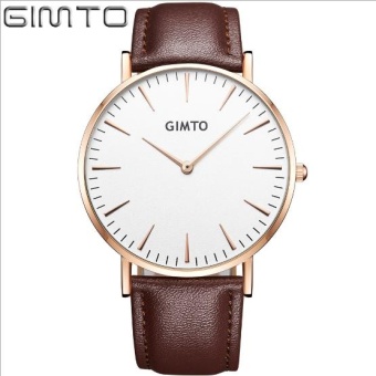 GIMTO Fashion Women's Watches Couple Watch- Waterproof Leather Strap Watch Luxury Quartz Watch - Gold Brown - intl  