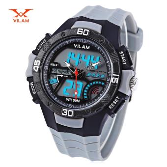 [GRAY] VILAM 09009 - 02 Dual Movt Digital Quartz Sports Watch Calendar Alarm Chronograph Display Wristwatch - intl  