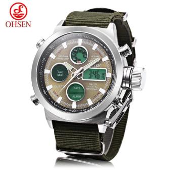 [GREEN] OHSEN AD1601 Male Dual Movt Quartz Digital Watch Chronograph Date Day Alarm 3ATM Wristwatch - intl  