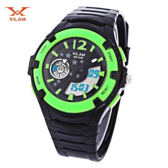 [GREEN] VILAM 14003S Dual Movt Digital Quartz Sports Watch Calendar Alarm Chronograph Display Wristwatch - intl  
