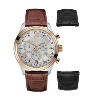 GUESS COLLECTION Gc SMARTCLASS Y04010G1 - Chronograph - Jam Tangan Pria - Leather - Brown - Rose Gold - White  