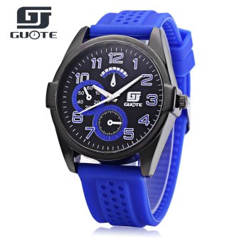 GUOTE Male Quartz Watch Two Decorative Sub-dials Water Resistance Silicone Strap Wristwatch (BLUE)  