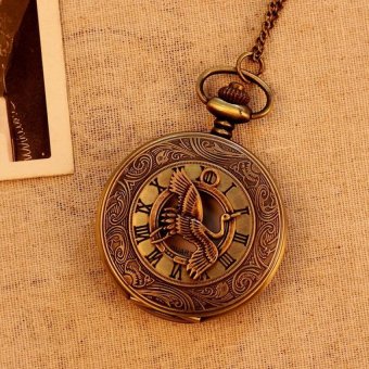 hatai Roman Number Bird Pattern Necklace Retro Pocket Watch BronzeFor Men Women Unisex Quartz Alloy Pendant With Long Chain (bronze) - intl  
