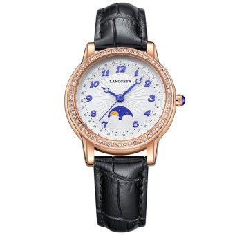 hazobau Lang Geya style series features Diamond Dial LeatherWatchband Xingyue imported quartz watch 542-2 (Black) - intl  