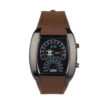 HDL Mens Lady Sports Car Meter Aviation Turbo Dial Flash LED Watch Gift Brown - Intl  