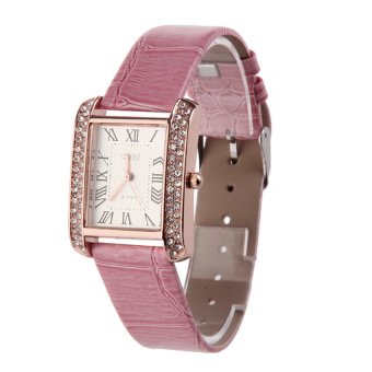 HDL New Ladies Watch PU Leather Band Alloy Square Face with CrystalsPink   