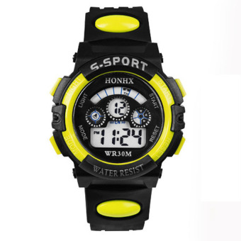 HDL Waterproof Mens Boys Digital LED Quartz Alarm Date Sports WristWatch Yellow - Intl  