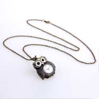 HKS Antique Bronze Owl Necklace Pendant Watch 1.65 x 1.22  