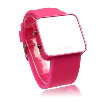 HKS LED Calendar Day/Date Silicone Mirror Face Men Lady Watch Hot Pink  