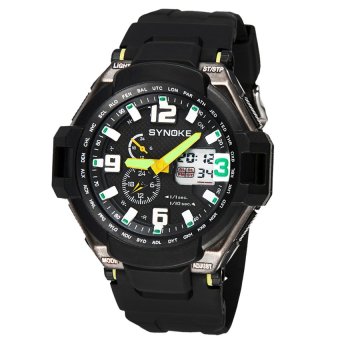 HKS Multi Function Waterproof Double Digital Quartz LED Sports Military Watch Green  