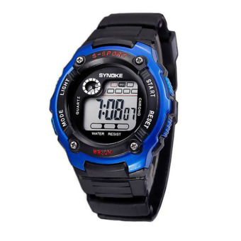 HKS Multifunction Boy Digital LED Quartz Alarm Date Sports Wrist Watch Waterproof Blue  