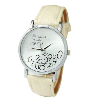 HKS New Women Leather Watch Who Cares I am Late Anyway Letter Watches Beige  